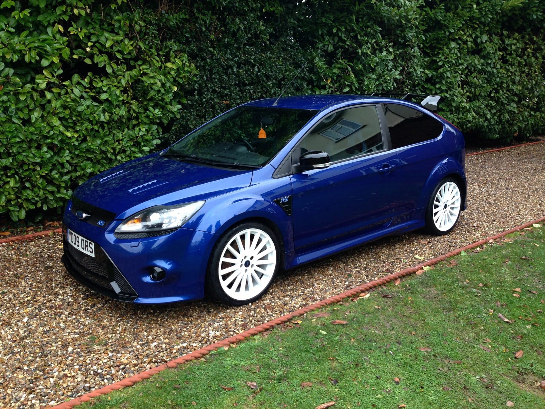 Blue Ford Focus RS performance hatchback